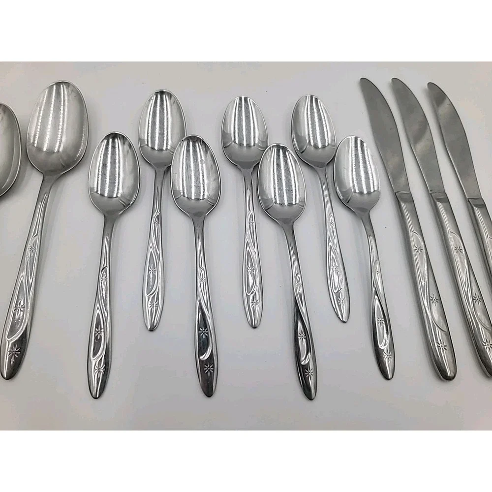 13pc VTG Americana Star Stainless‎ Flatware USA Atomic Starburst Knife Spoon